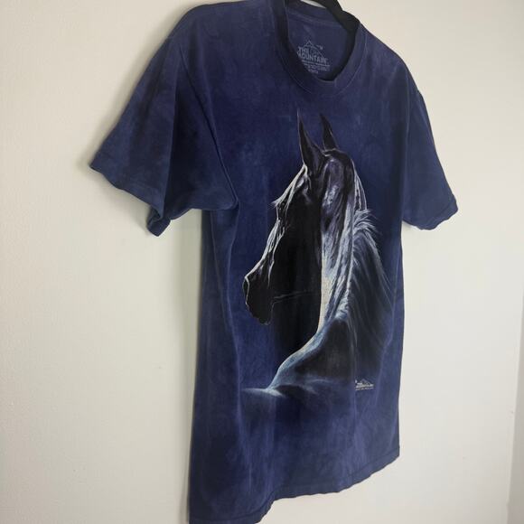 The Mountain Crewneck 100% Cotton Horse Graphic Blue Crewneck T-Shirt Medium - Picture 3 of 8